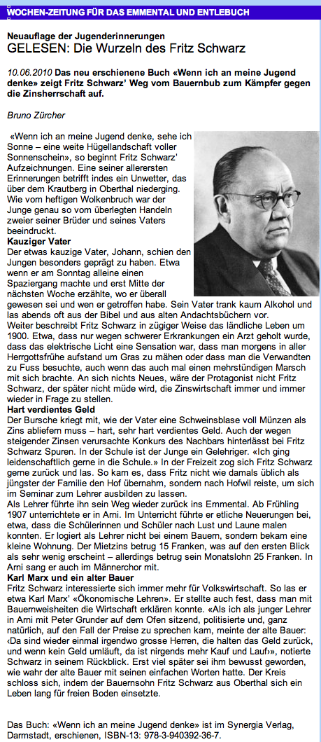Rezension in der Wochenzeitung für das Emmental und Entlebuch